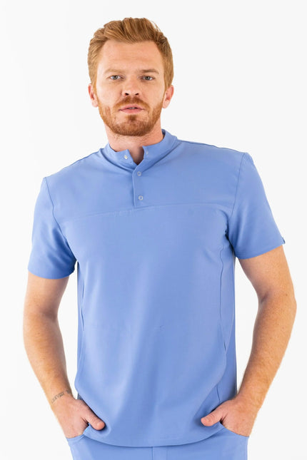 Comfy Master – Jericho Açık Mavi Erkek Hakim Yaka Medikal Üniforma Tek Üst - Comfy Master Outlet
