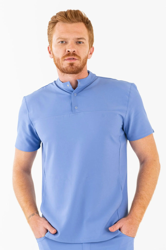 Comfy Master – Jericho Açık Mavi Erkek Hakim Yaka Medikal Üniforma Tek Üst - Comfy Master Outlet
