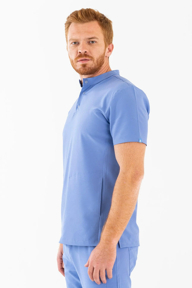 Comfy Master – Jericho Açık Mavi Erkek Hakim Yaka Medikal Üniforma Tek Üst - Comfy Master Outlet
