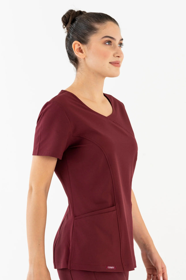 Comfy Master – Aurora Bordo Kadın Medikal Üniforma Tek Üst - Comfy Master Outlet