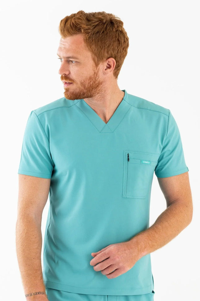 Comfy Master – Rebel Turkuaz Erkek V-Yaka Medikal Üniforma Tek Üst - Comfy Master Outlet