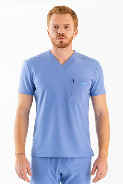 Comfy Master – Rebel Açık Mavi Erkek V-Yaka Medikal Üniforma Tek Üst - Comfy Master Outlet