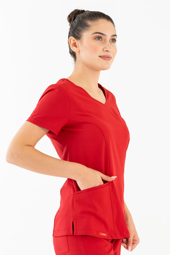 Comfy Master – Aurora Kırmızı Kadın Medikal Üniforma Tek Üst - Comfy Master Outlet