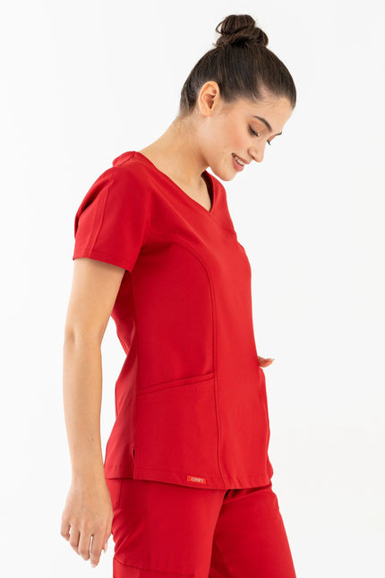 Comfy Master – Aurora Kırmızı Kadın Medikal Üniforma Tek Üst - Comfy Master Outlet