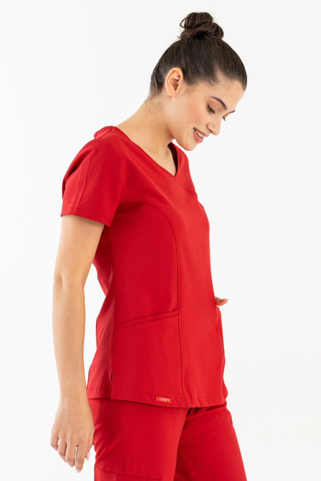 Comfy Master – Aurora Kırmızı Kadın Medikal Üniforma Tek Üst - Comfy Master Outlet
