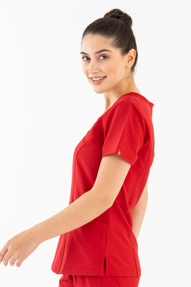 Comfy Master – Aurora Kırmızı Kadın Medikal Üniforma Tek Üst - Comfy Master Outlet