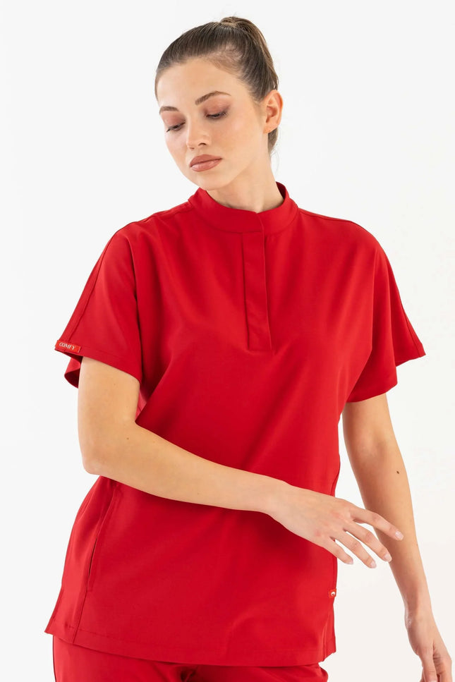 Comfy Master – Asia Kırmızı Kadın Medikal Üniforma Tek Üst - Comfy Master Outlet