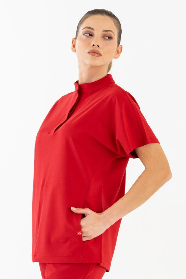 Comfy Master – Asia Kırmızı Kadın Medikal Üniforma Tek Üst - Comfy Master Outlet