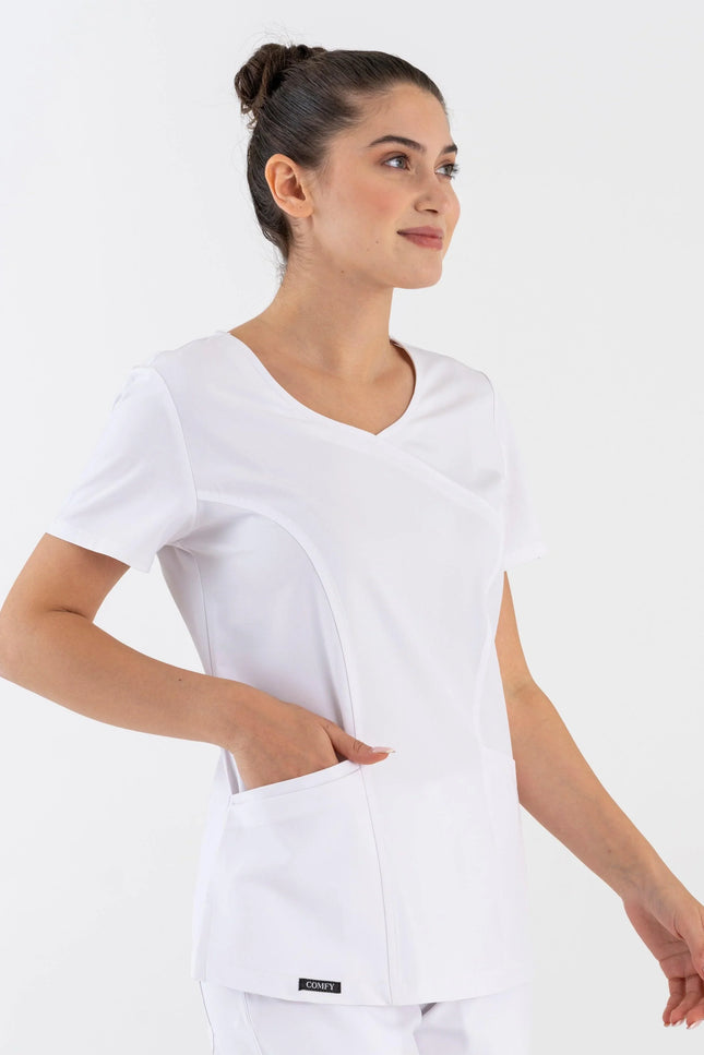 Comfy Master – Aurora Beyaz Kadın Medikal Üniforma Tek Üst - Comfy Master Outlet