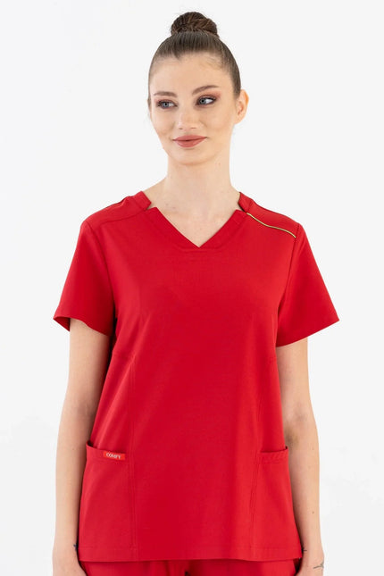 Comfy Master – Victoria Kırmızı Kadın Medikal Üniforma Tek Üst - Comfy Master Outlet