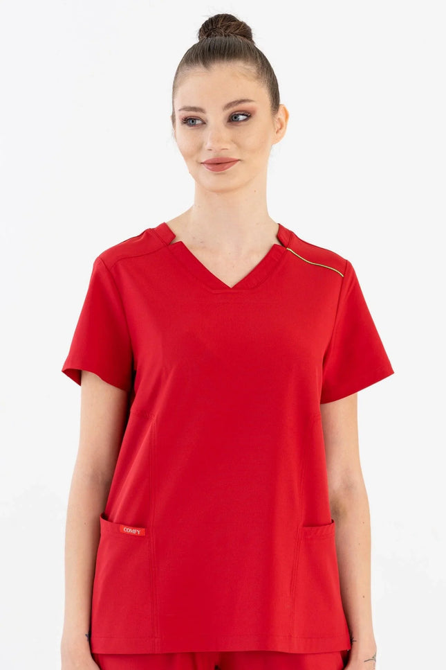 Comfy Master – Victoria Kırmızı Kadın Medikal Üniforma Tek Üst - Comfy Master Outlet
