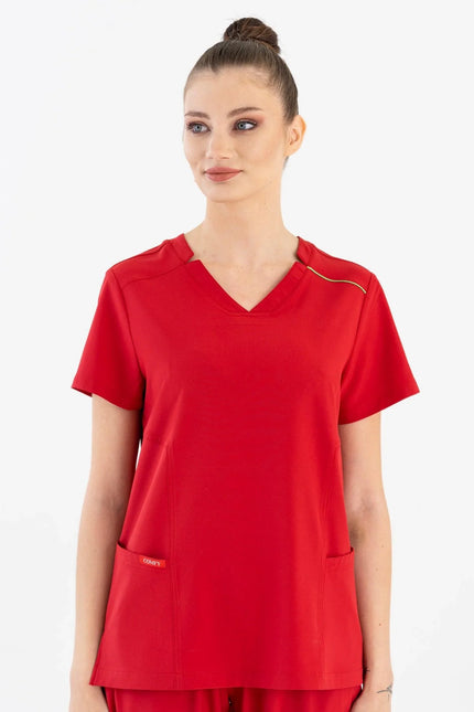 Comfy Master – Victoria Kırmızı Kadın Medikal Üniforma Tek Üst - Comfy Master Outlet