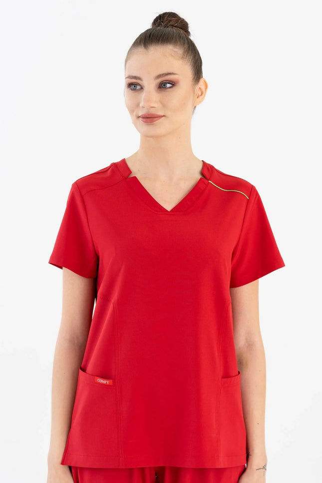 Comfy Master – Victoria Kırmızı Kadın Medikal Üniforma Tek Üst - Comfy Master Outlet