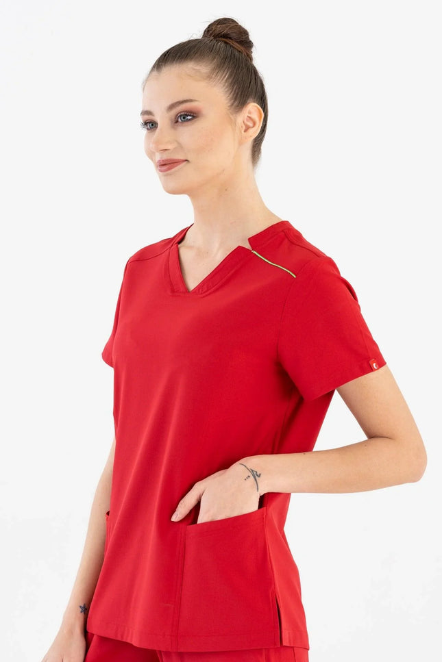 Comfy Master – Victoria Kırmızı Kadın Medikal Üniforma Tek Üst - Comfy Master Outlet