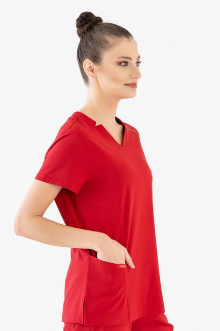 Comfy Master – Victoria Kırmızı Kadın Medikal Üniforma Tek Üst - Comfy Master Outlet