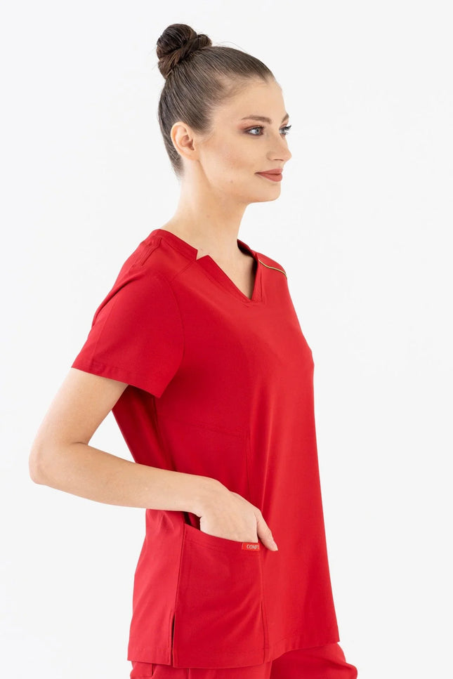 Comfy Master – Victoria Kırmızı Kadın Medikal Üniforma Tek Üst - Comfy Master Outlet