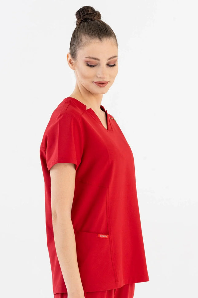 Comfy Master – Victoria Kırmızı Kadın Medikal Üniforma Tek Üst - Comfy Master Outlet