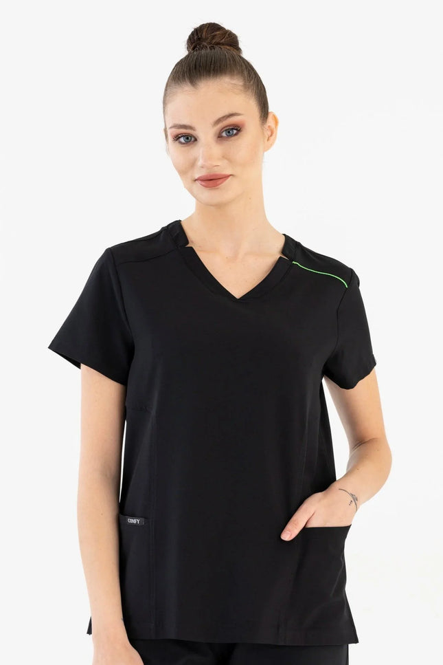 Comfy Master – Victoria Siyah Kadın Medikal Üniforma Tek Üst - Comfy Master Outlet