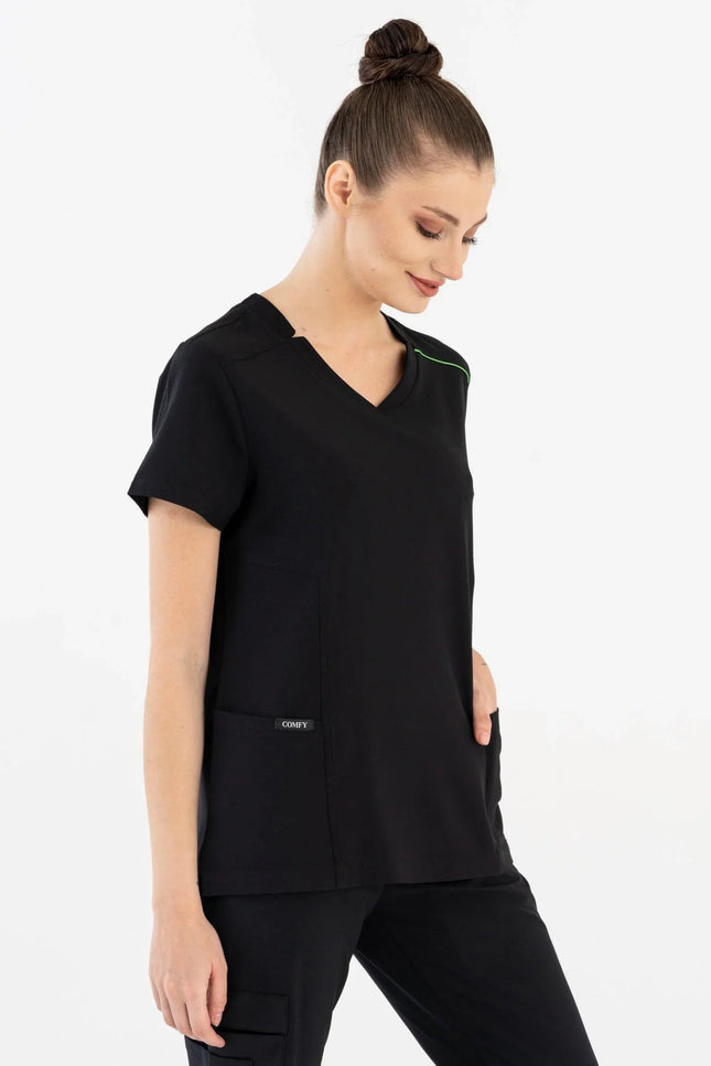 Comfy Master – Victoria Siyah Kadın Medikal Üniforma Tek Üst - Comfy Master Outlet