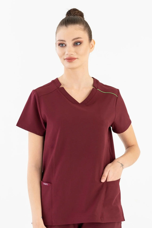 Comfy Master – Victoria Bordo Kadın Medikal Üniforma Tek Üst - Comfy Master Outlet
