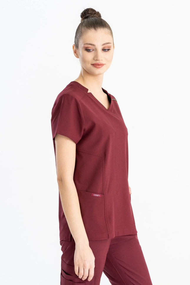 Comfy Master – Victoria Bordo Kadın Medikal Üniforma Tek Üst - Comfy Master Outlet
