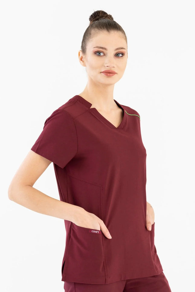 Comfy Master – Victoria Bordo Kadın Medikal Üniforma Tek Üst - Comfy Master Outlet