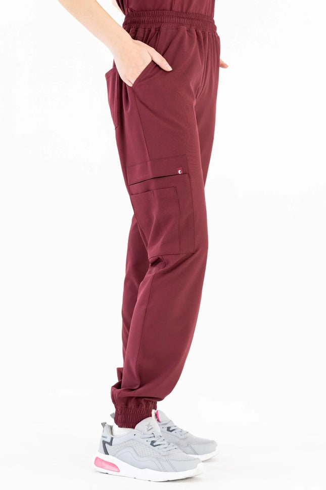 Comfy Master – Sierra Bordo Kadın Kargo Jogger Medikal Üniforma Tek Alt - Comfy Master Outlet