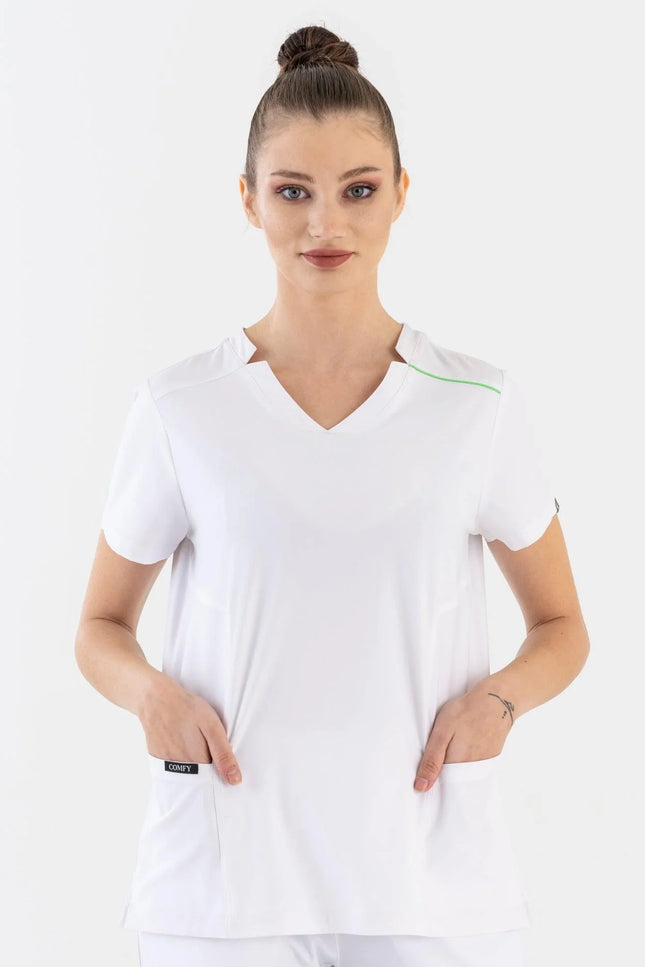 Comfy Master – Victoria Beyaz Kadın Medikal Üniforma Tek Üst - Comfy Master Outlet