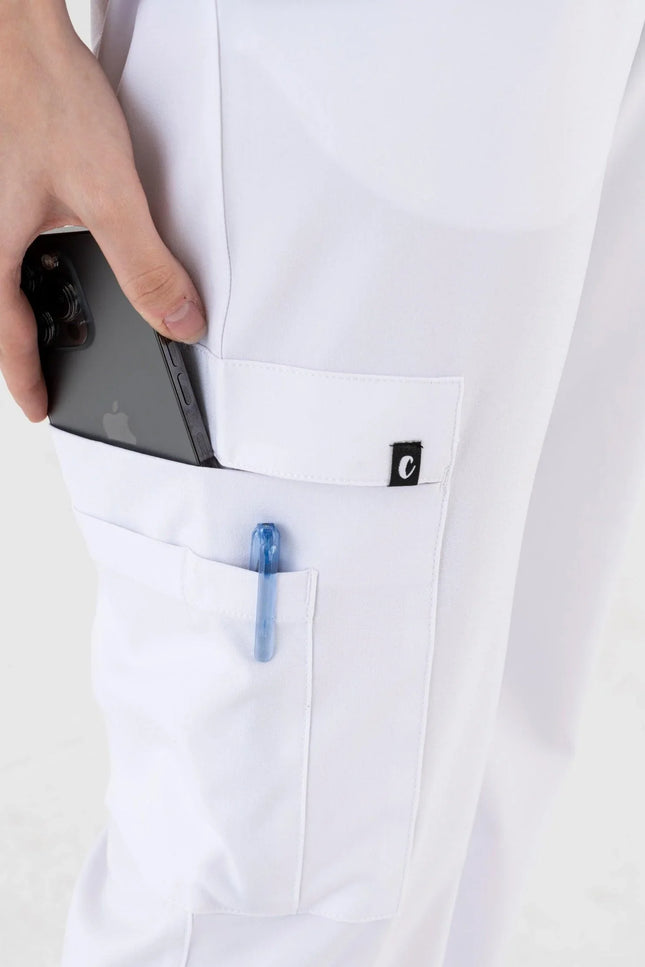 Comfy Master – Sierra Beyaz Kadın Kargo Jogger Medikal Üniforma Tek Alt - Comfy Master Outlet