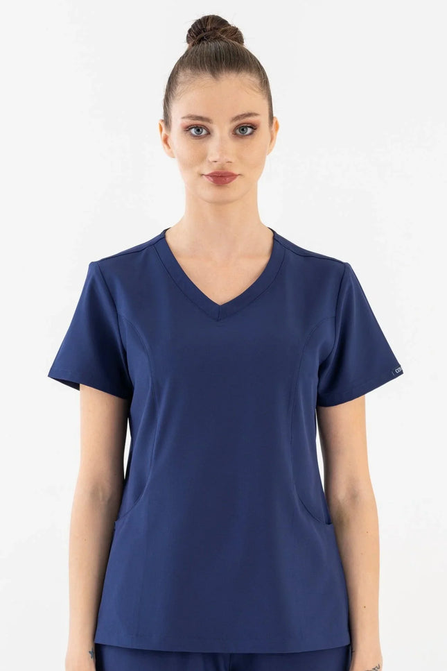 Comfy Master – Lui Lacivert Kadın Damla Yaka Medikal Üniforma Tek Üst - Comfy Master Outlet