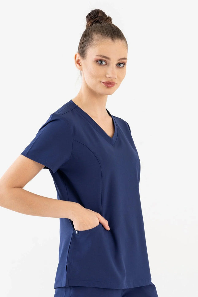 Comfy Master – Lui Lacivert Kadın Damla Yaka Medikal Üniforma Tek Üst - Comfy Master Outlet