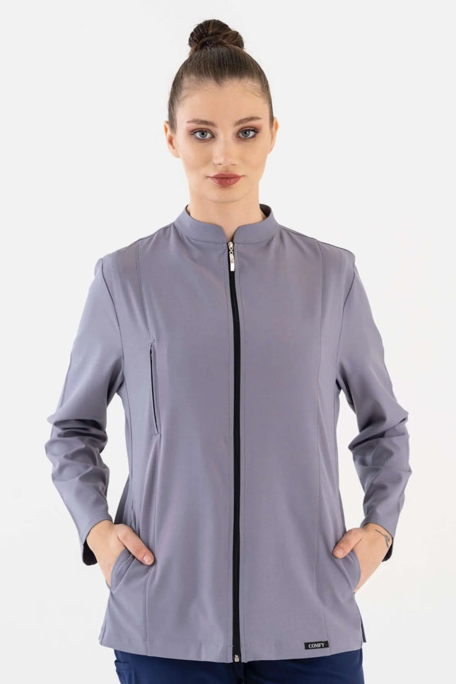 COMFY MASTER AUDREY KADIN MEDİKAL FERMUARLI CEKET - GRİ - Comfy Master Outlet