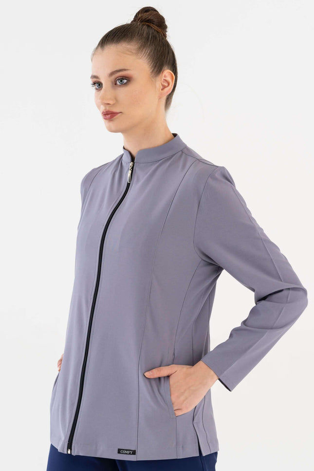 COMFY MASTER AUDREY KADIN MEDİKAL FERMUARLI CEKET - GRİ - Comfy Master Outlet