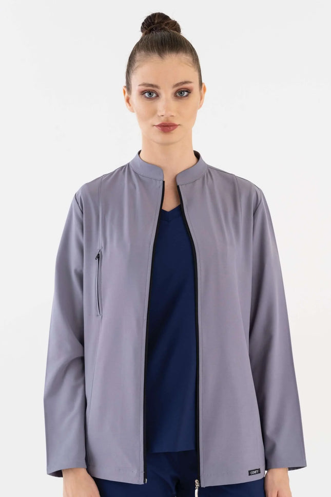 COMFY MASTER AUDREY KADIN MEDİKAL FERMUARLI CEKET - GRİ - Comfy Master Outlet
