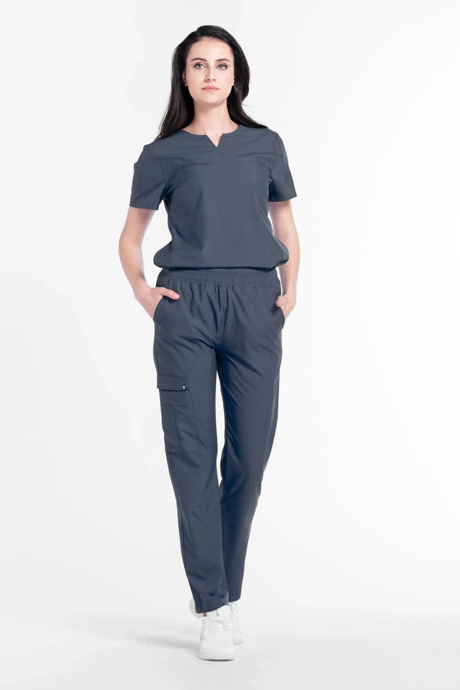 Comfy Master – Challenger Antrasit Kadın Y-Yaka Medikal Üniforma Tek Üst - Comfy Master Outlet
