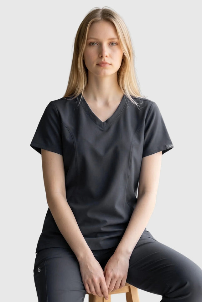Lui Antrasit Kadın Damla Yaka Medikal Üniforma Tek Üst - Comfy Master