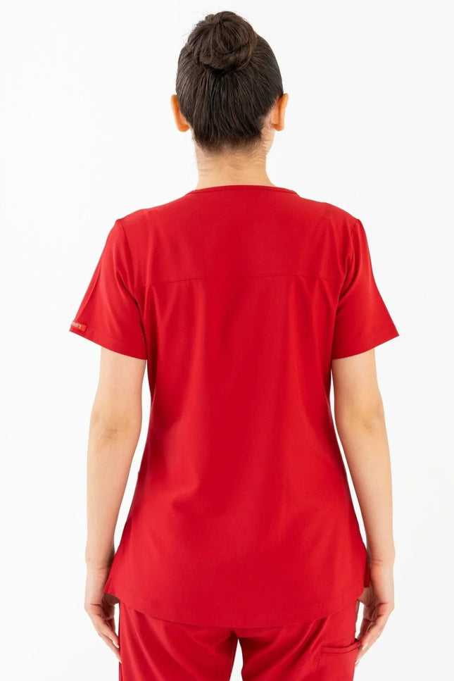 Lui Kırmızı Kadın Damla Yaka Medikal Üniforma Tek Üst - Comfy Master