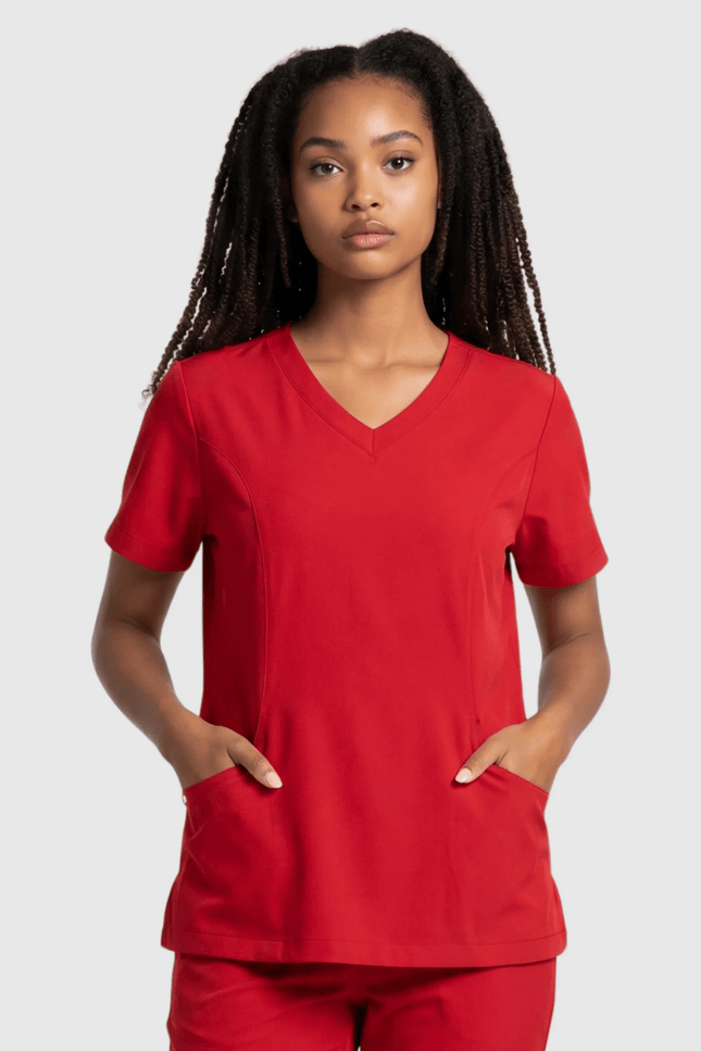 Lui Kırmızı Kadın Damla Yaka Medikal Üniforma Tek Üst - Comfy Master