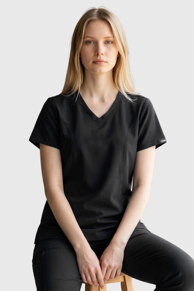 Lui Siyah Kadın Damla Yaka Medikal Üniforma Tek Üst - Comfy Master