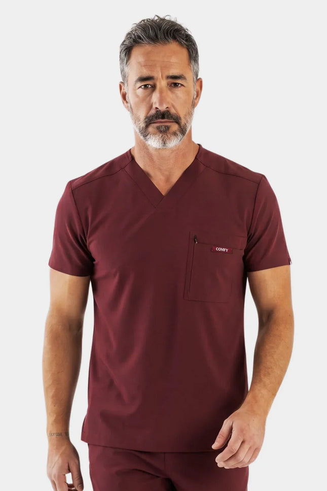 Rebel Bordo Erkek V - Yaka Medikal Üniforma Tek Üst - Comfy Master