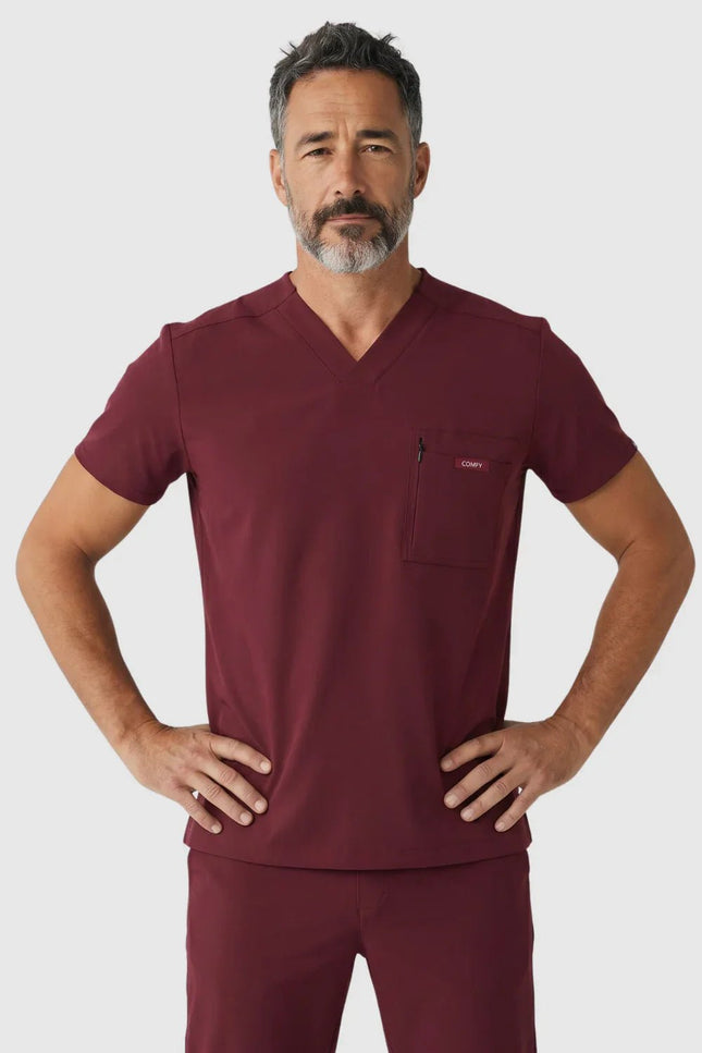 Rebel Bordo Erkek V - Yaka Medikal Üniforma Tek Üst - Comfy Master