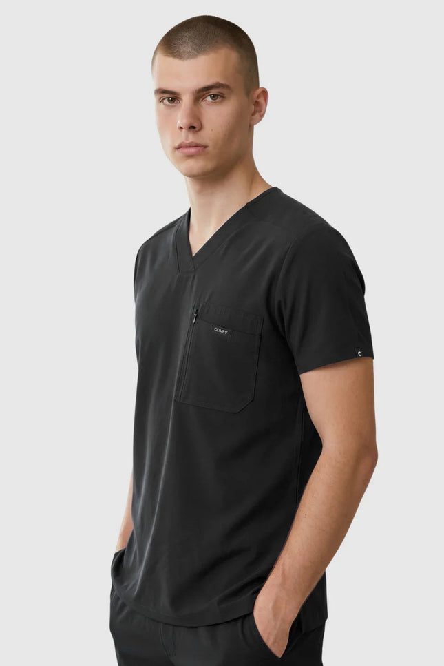 Rebel Siyah Erkek V - Yaka Medikal Üniforma Tek Üst - Comfy Master