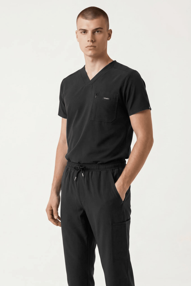 Rebel Siyah Erkek V - Yaka Medikal Üniforma Tek Üst - Comfy Master