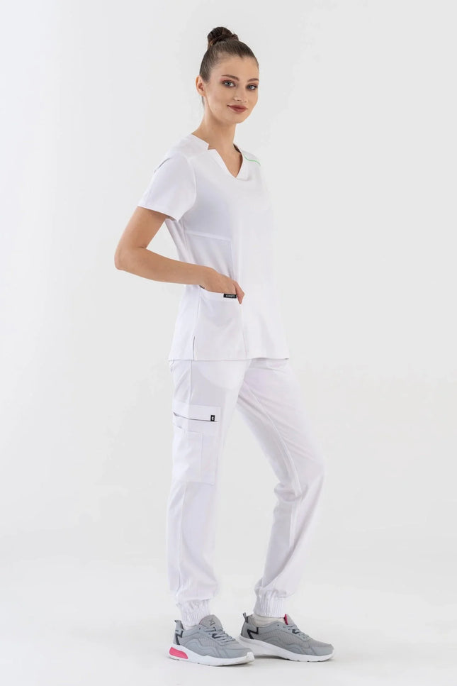 Comfy Master – Sierra Beyaz Kadın Kargo Jogger Medikal Üniforma Tek Alt - Comfy Master Outlet