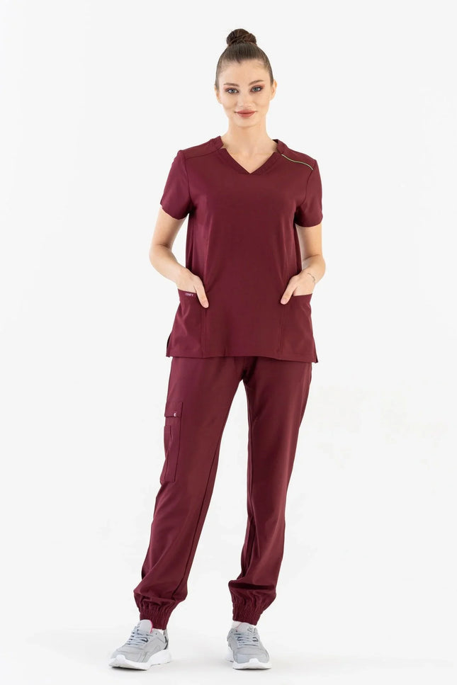 Comfy Master – Sierra Bordo Kadın Kargo Jogger Medikal Üniforma Tek Alt - Comfy Master Outlet