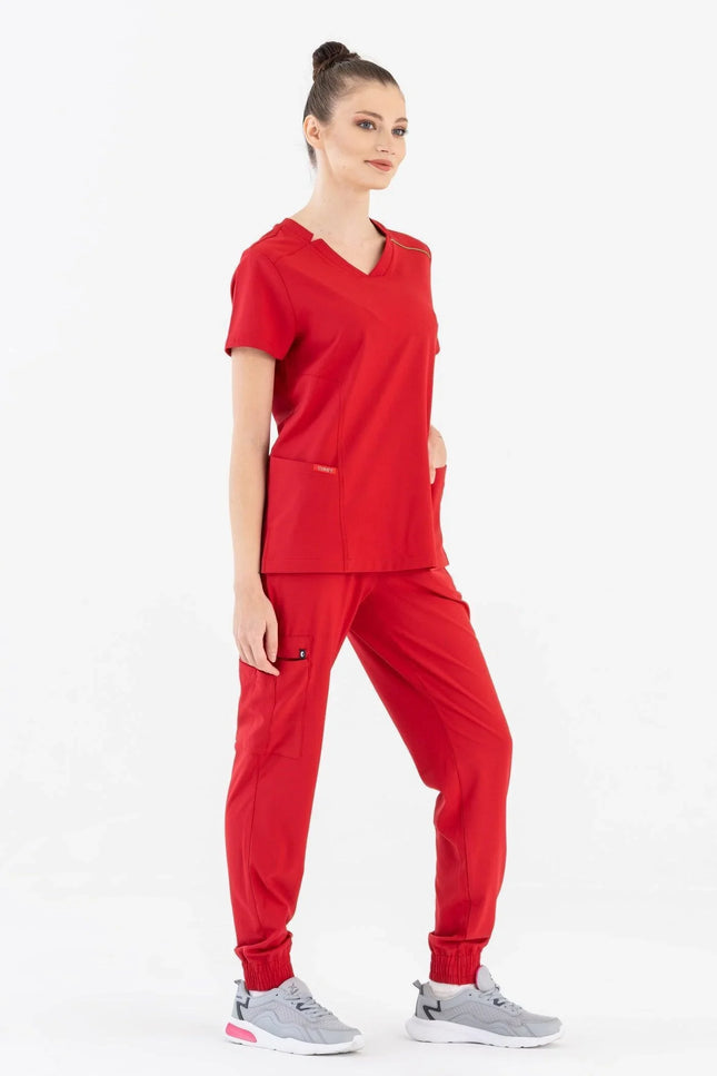 Comfy Master – Sierra Kırmızı Kadın Kargo Jogger Medikal Üniforma Tek Alt - Comfy Master Outlet
