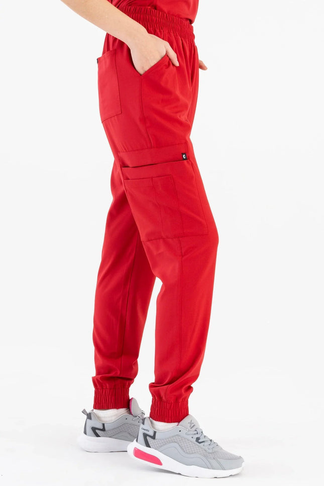 Comfy Master – Sierra Kırmızı Kadın Kargo Jogger Medikal Üniforma Tek Alt - Comfy Master Outlet