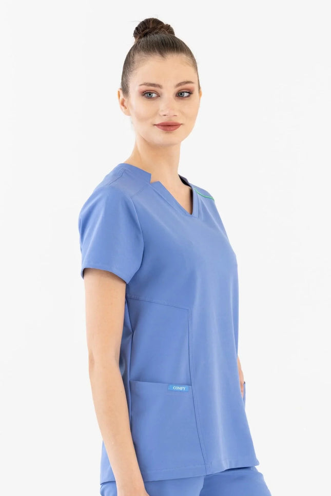 Comfy Master – Victoria Açık Mavi Kadın Medikal Üniforma Tek Üst - Comfy Master Outlet